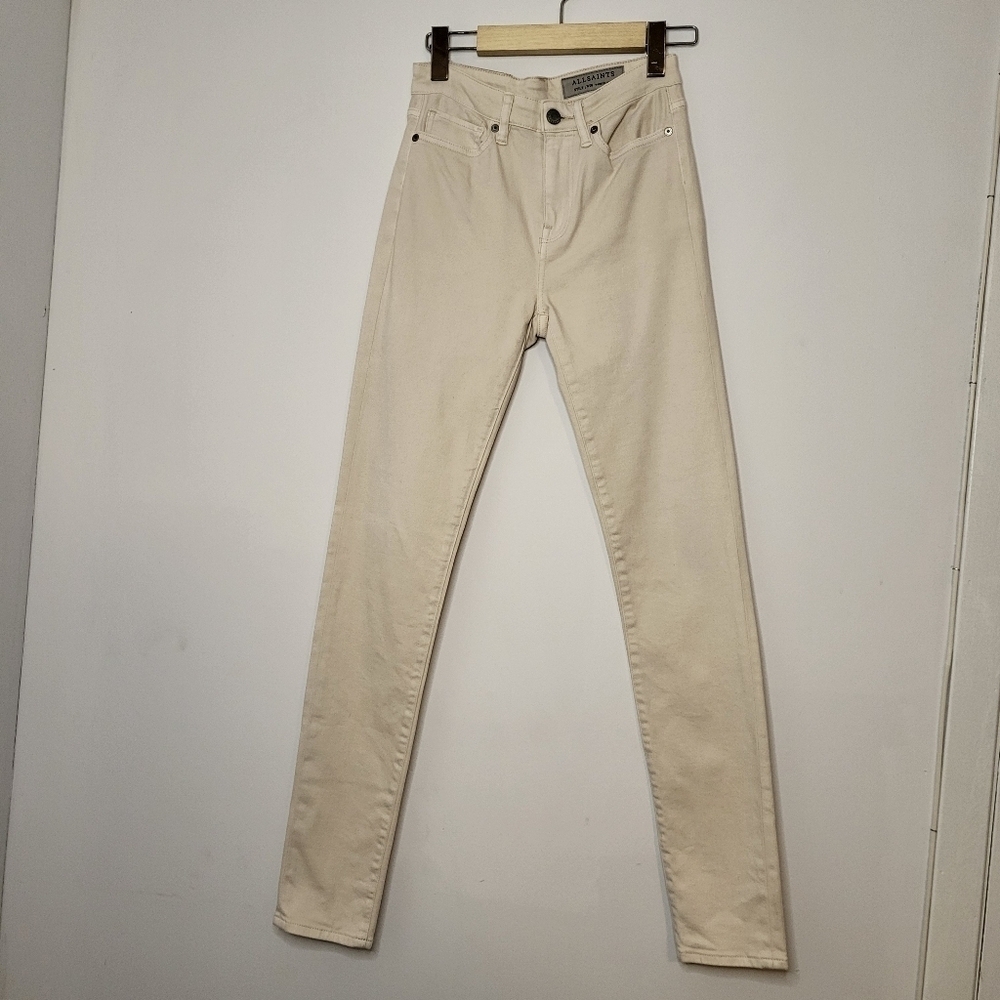 All Saints Stretch Stilt Mast Garment Dye Skinny Jeans Cream Size 26